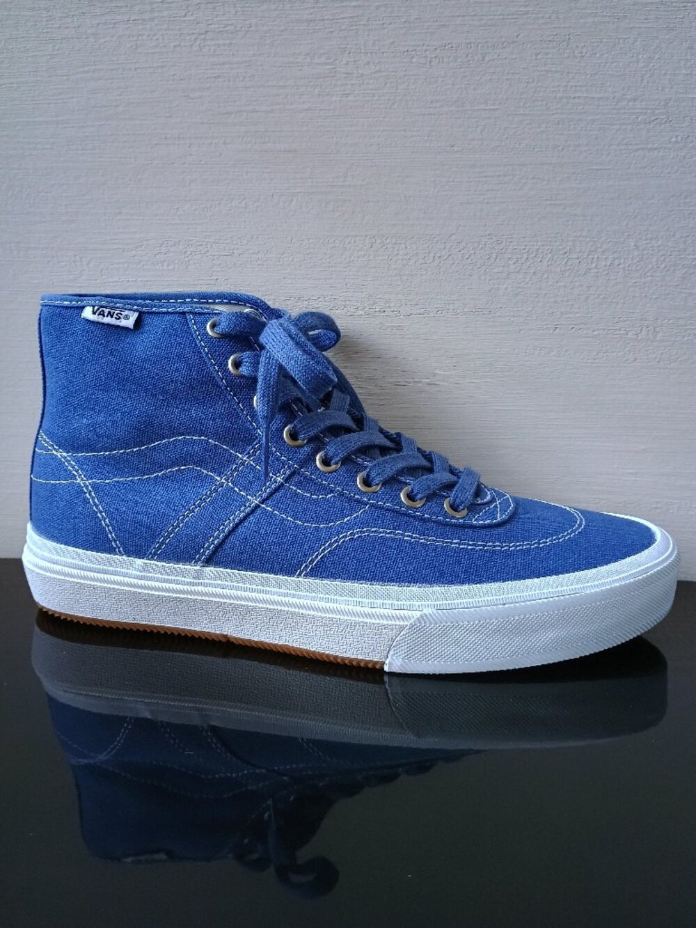Vans Men's Crockett High Decon Canvas Sneaker in Beautiful Blue / White